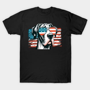 Great Dane Patriotic Sunglasses American Flag 4th of July T-Shirt